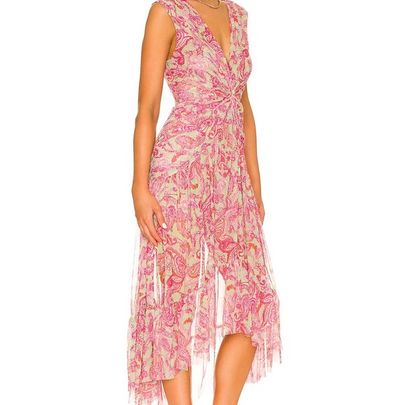 MISA Los Angeles Ava Paisley Gathered Midi Dress Size Large NEW w/o tags - Picture 3 of 4